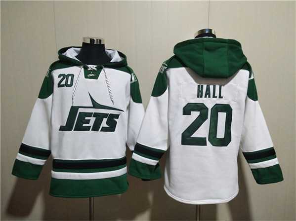 Men's New York Jets #20 Breece Hall White Ageless Must-Have Lace-Up Pullover Hoodie,We sell and wholesale Men's New York Jets #20 Breece Hall White Ageless Must-Have Lace-Up Pullover Hoodie on line form chian!